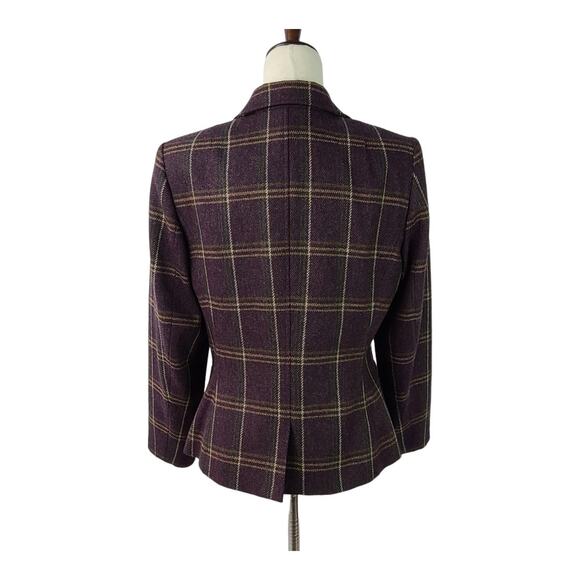 Talbots Purple Wine Green Yellow Plaid Wool Jacket Blazer Coat Vintage USA 8 - Picture 4 of 7